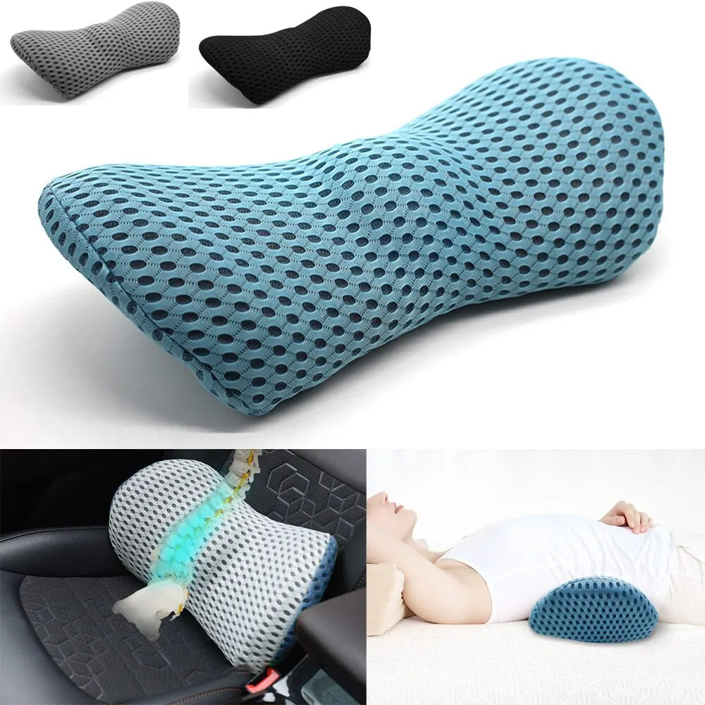 Breathable Memory Foam Lumbar Pillow — Car & Bed Cushion for Waist Support and Sleeping Comfort