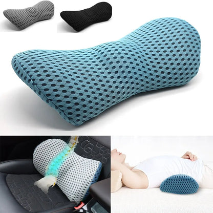 Breathable Memory Foam Lumbar Pillow — Car & Bed Cushion for Waist Support and Sleeping Comfort