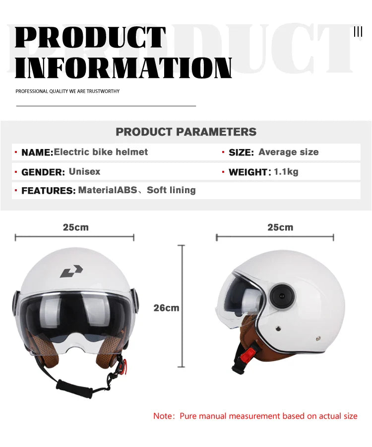 DOT Certified Vintage Open Face Motorcycle Helmet – Retro 3/4 Cruise Casco Casque Moto for Men & Women