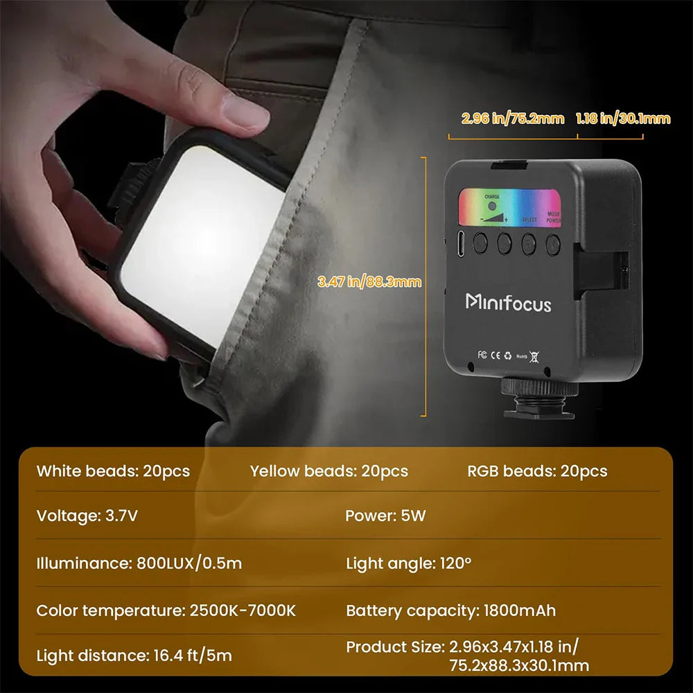 Pocket RGB LED Fill Light – Portable Mini Video Light for Camera, Smartphone, GoPro & Laptop, Adjustable Selfie Lamp