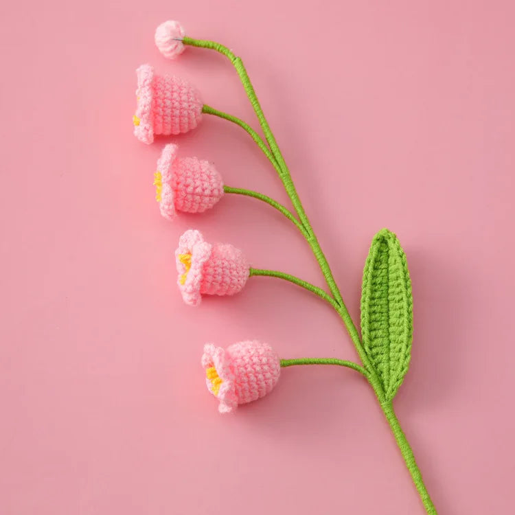 Handmade Crochet Bell Orchid in Pot – Knitted Artificial Flower with Light for Desktop & Easter 2025 Decor