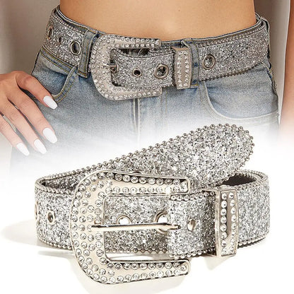 Skull Rivet Rhinestone PU Leather Belt – Trendy Solid Color Cowgirl & Cowboy Belt for Women & Girls
