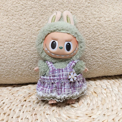 17cm Labubu II Mini Doll Clothes — Luxury Bow Headband Dress Outfit Set for Sitting, Party & Game Accessories