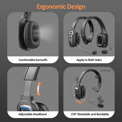 Bluetooth Trucker Headset with Microphone – Wireless On-Ear Headphones with AI Noise Cancelling & Mute Button