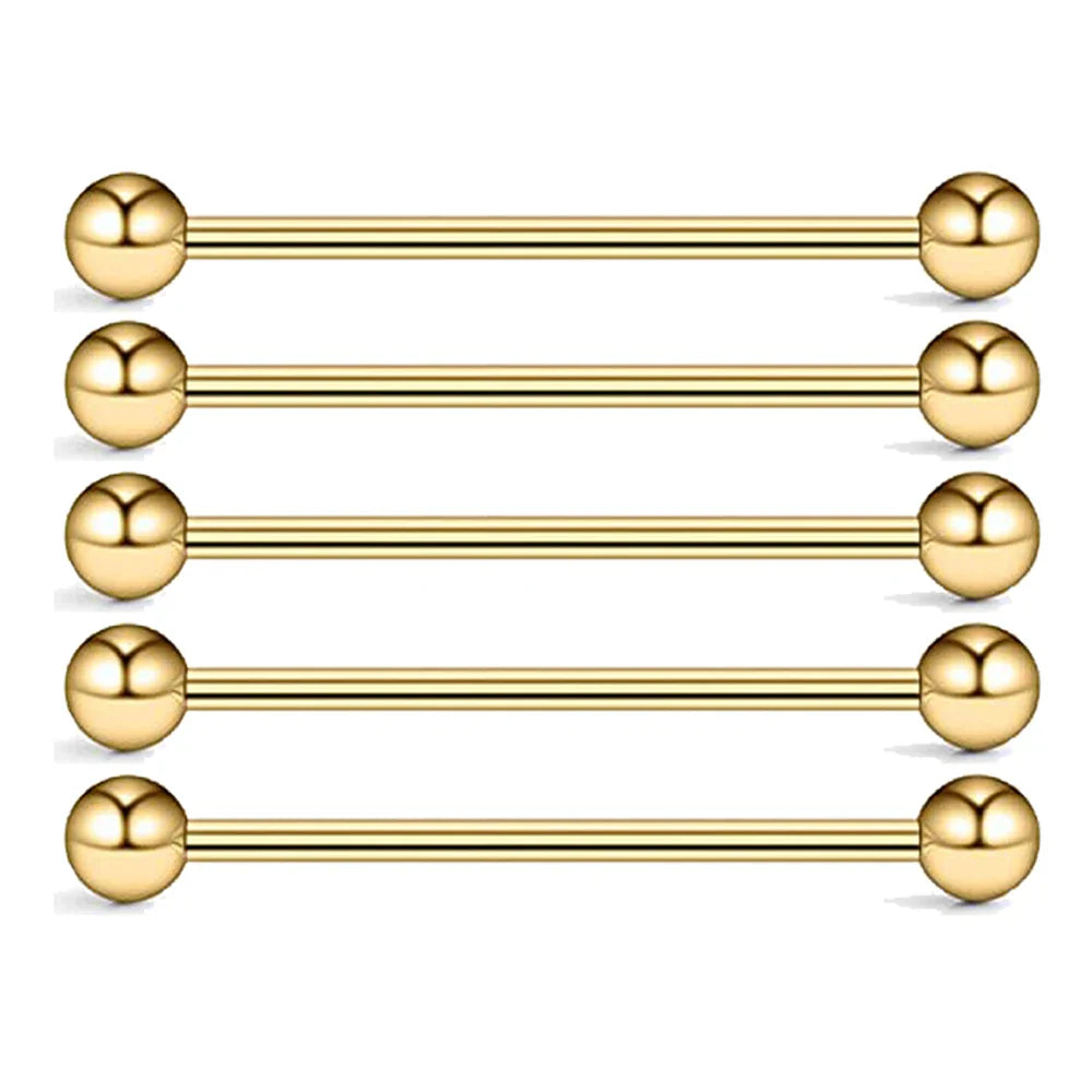 5PCS Titanium Piercing Barbell Set – 14G External Thread Tongue, Industrial, Nipple, Ear Tragus Rings (12–38mm Jewelry)