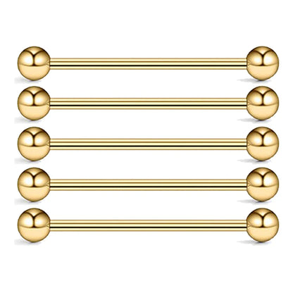5PCS Titanium Piercing Barbell Set – 14G External Thread Tongue, Industrial, Nipple, Ear Tragus Rings (12–38mm Jewelry)