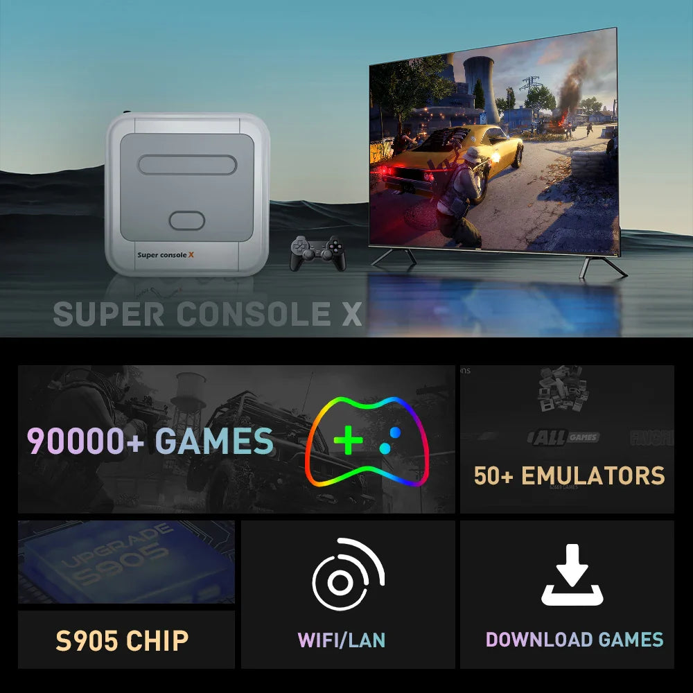 KINHANK Game Box Super Console X – Retro Video Game Console with 90,000 Games, 50 Emulators for PS1/PSP/MAME/DC, Includes Controllers