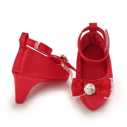 Newborn Baby Girl Princess Heels - Bow Party Crib Shoes for 0–5 Months