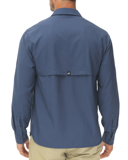 Men's UPF 50+ Long Sleeve Fishing Shirt – Sun Protection Breathable Hiking & Work Shirt with Zipper Pocket