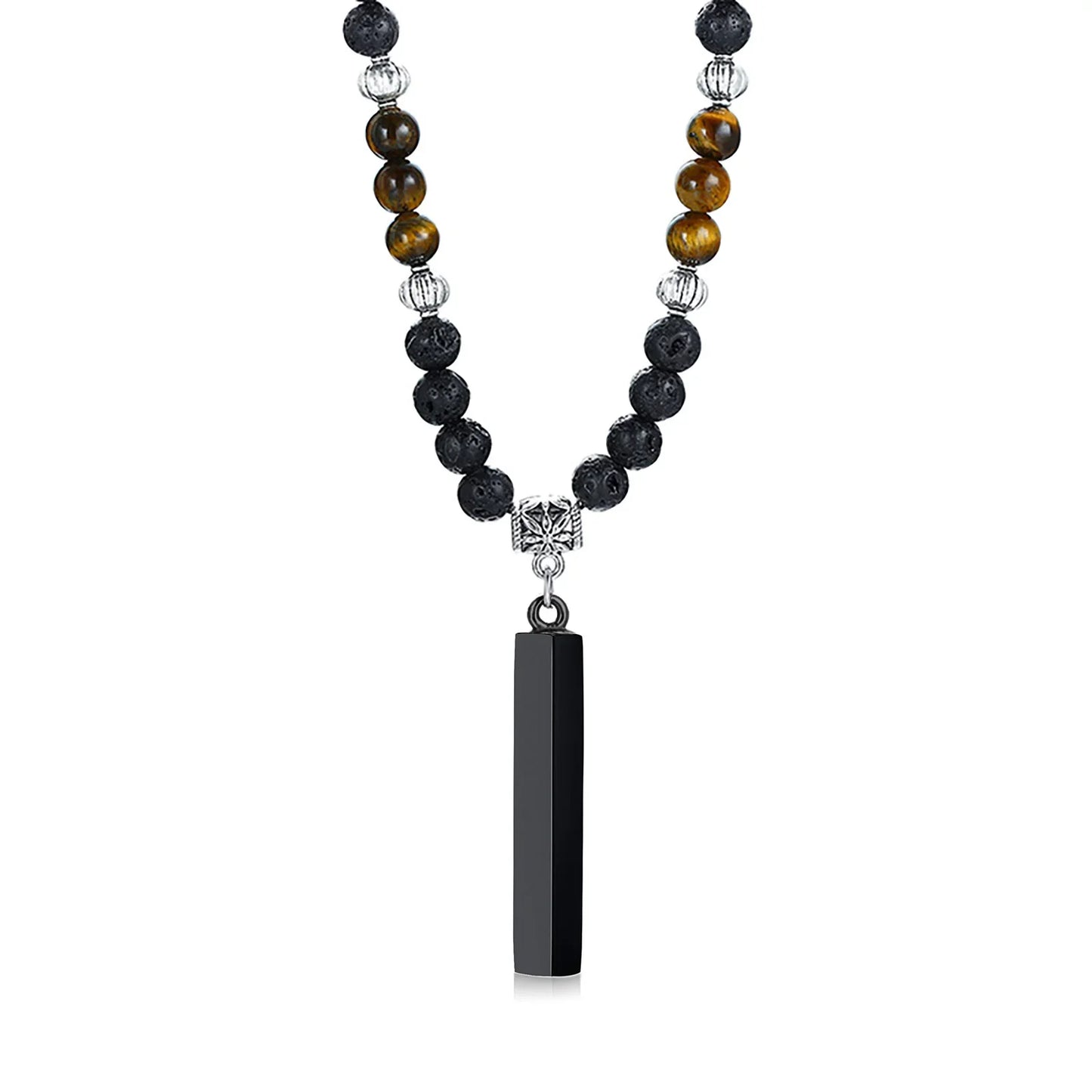Men's Tibetan Phurba Kilaya Necklace – Tiger’s Eye & Lava Stone Spiritual Dagger Jewelry