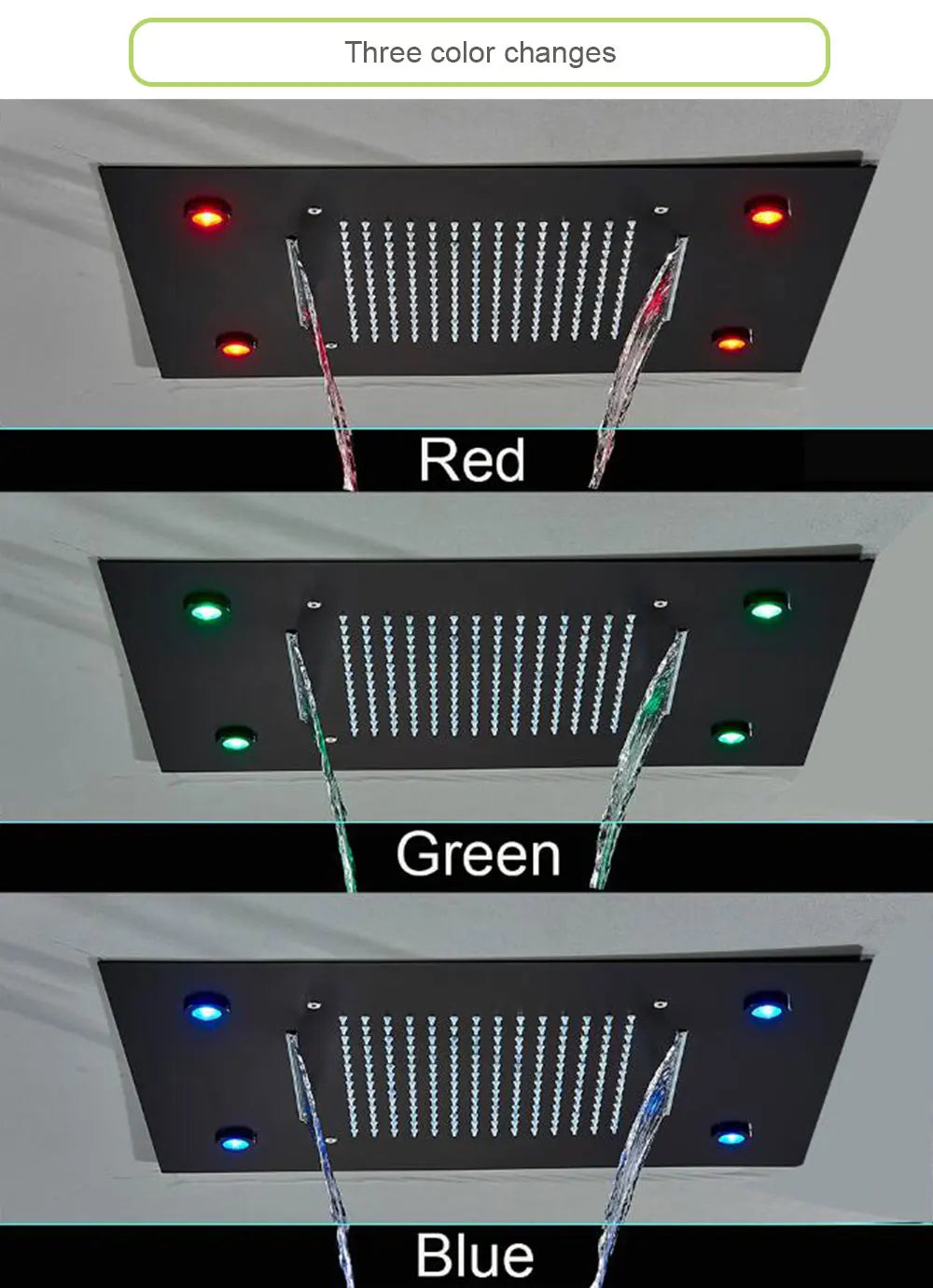 Black Ceiling Mounted LED Rainfall Shower Head – Intelligent Remote Control Concealed Waterfall Tap