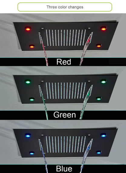 Black Ceiling Mounted LED Rainfall Shower Head – Intelligent Remote Control Concealed Waterfall Tap