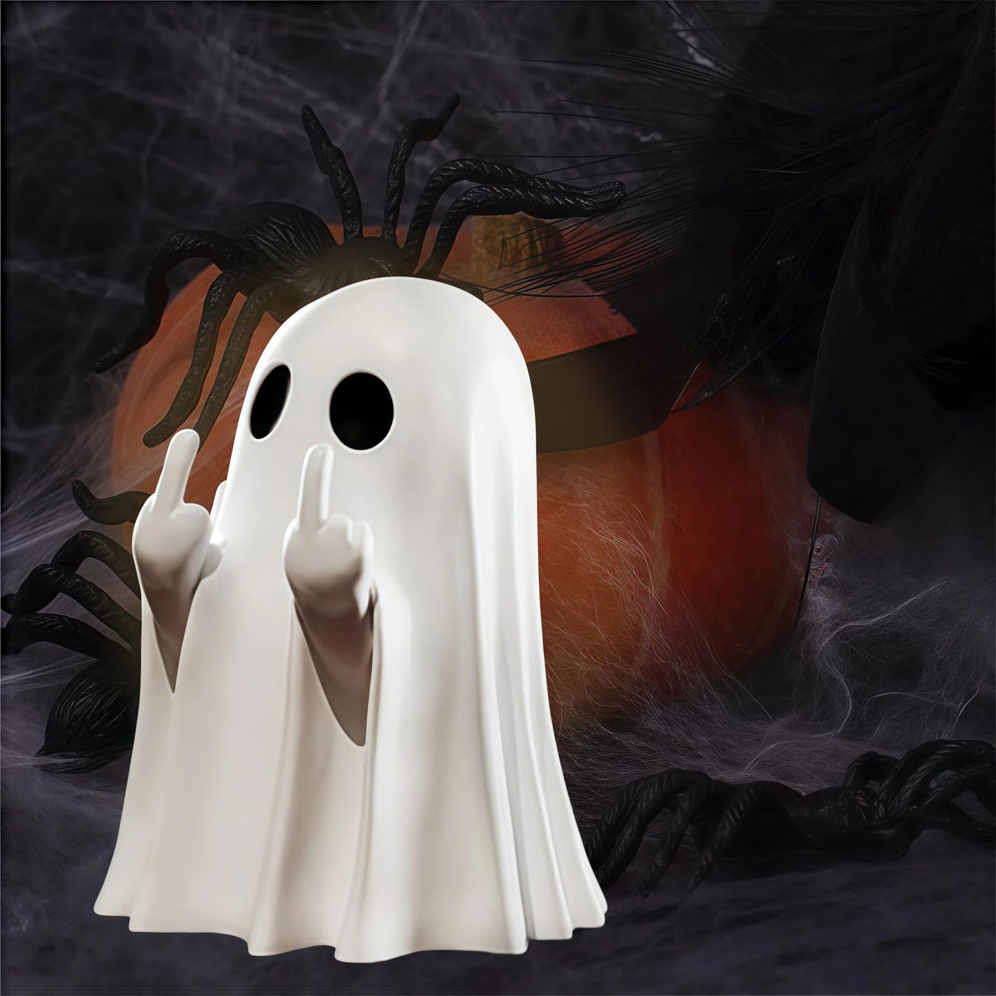 Middle Finger Ghost Statue - Cute Halloween Horror Figurine for Coffee Table & Home Decor