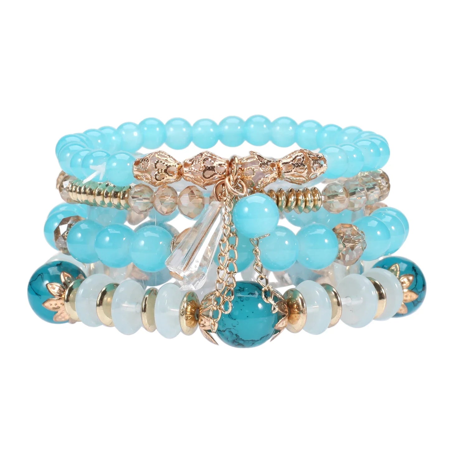 Bohemian Stackable Bead Bracelets for Women - Multilayered Pendant Charm Stretch Bangles