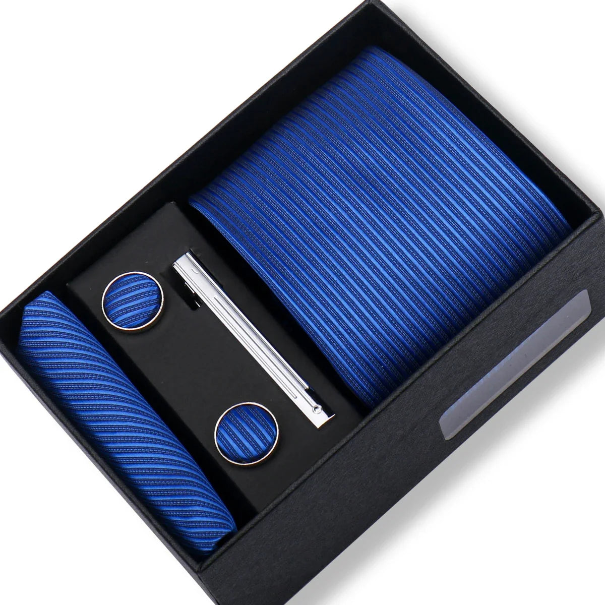 Men’s Green Business Tie Set - Premium Necktie with Hanky, Cufflinks & Tie Clip Gift Box for Wedding Formal Wear