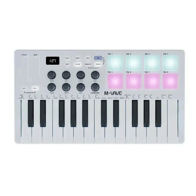 M-VAVE SMK-25 II MIDI Controller Keyboard – 25-Key USB Mini, 16 RGB Drum Pads, 8 Knobs, Music Production Software Included