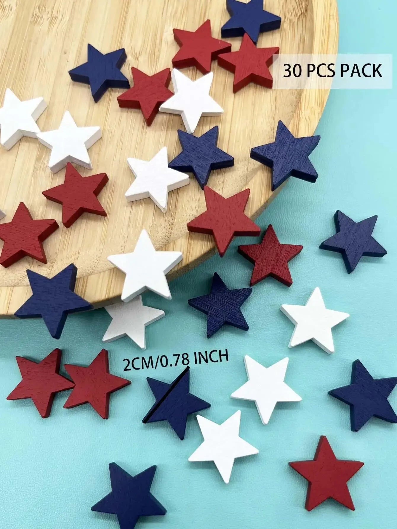 Patriotic Mini Wooden Stars Decorations (30/60pcs) – Red Blue White 1-3cm 4th of July Independence Day DIY Ornament Craft Supplies