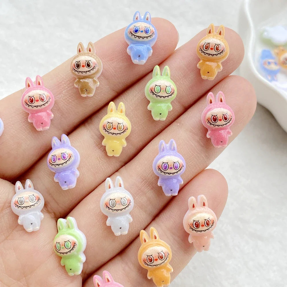 50pcs Colorful Resin Mini Cartoon Rabbit Figurines – Flatback Nail Art Rhinestones for DIY Crafts & Scrapbook Decor