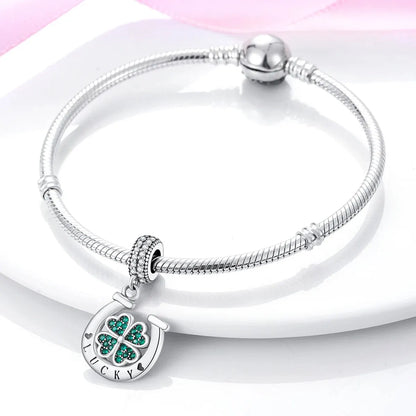 MULA Silver-Plated Sunflower & Four-Leaf Clover Dangle Charms - DIY 3MM Snake Chain Bracelet