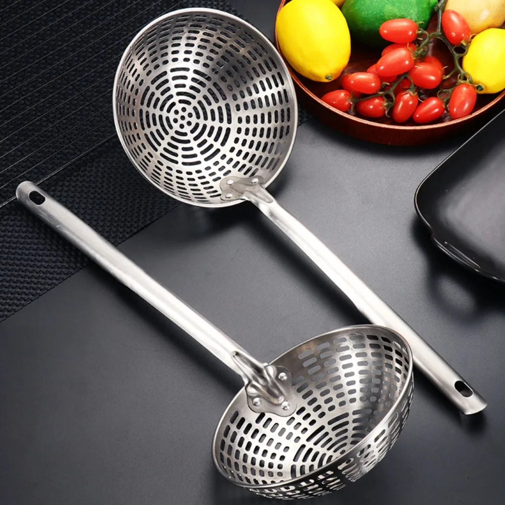 Stainless Steel Colander with Long Handle – Oil Frying Food Net Sieve & Leaky Spoon Kitchen Tool for Cooking
