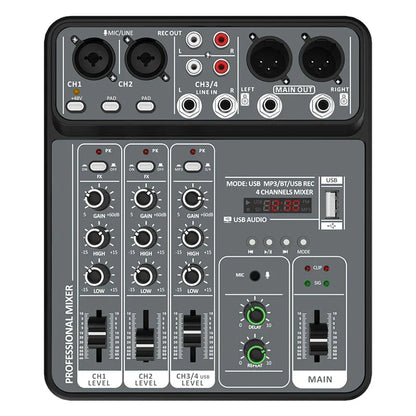 4-Channel Audio Mixer — USB Studio Mixer with 48V Phantom Power & Bluetooth for DJ & Karaoke