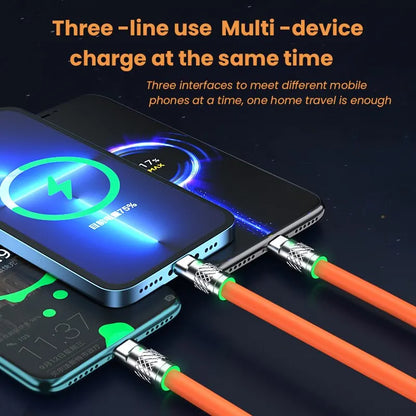 3 in 1 120W 6A Fast Charging Type C Cable - Micro USB for iPhone Charging Cable, Samsung, Huawei, Xiaomi Phone Charger USB Cable