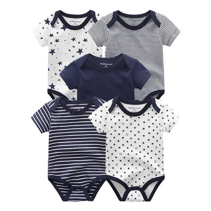 5PCS Newborn Baby Bodysuit Set - Soft Cotton Unisex Baby Clothes with Cartoon Print for Boys & Girls