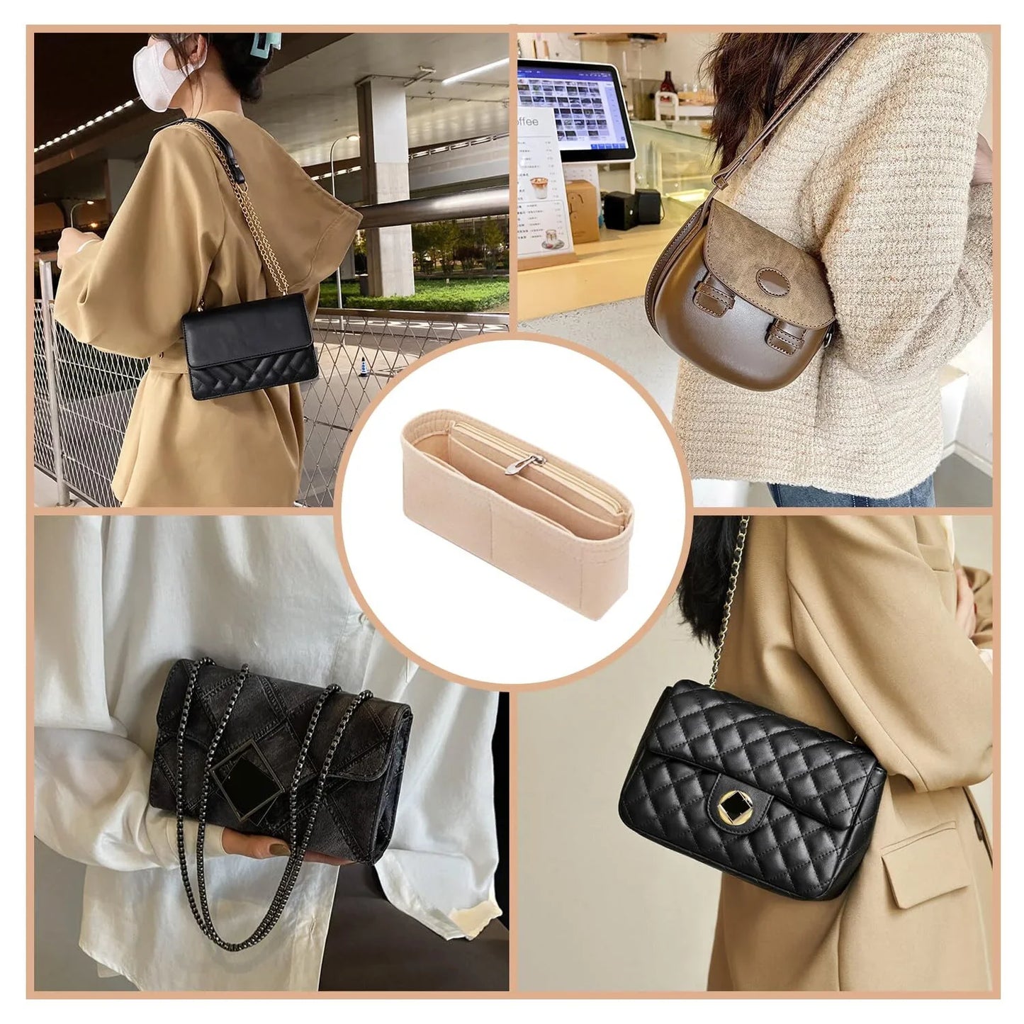 Felt Bag Insert Organizer — Purse & Handbag Organizer for Longchamp Mini Shoulder Bag