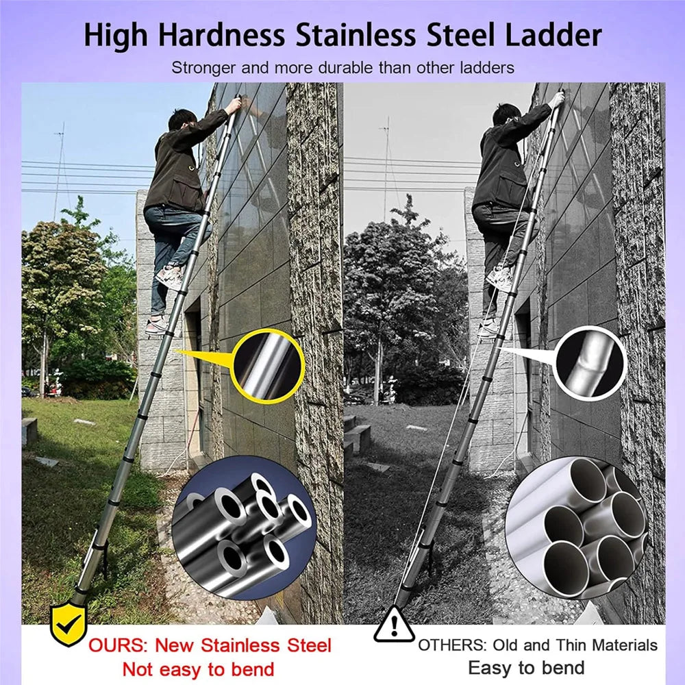 Telescopic Extension Ladder 2.6M-5M – Heavy Duty Folding Loft & Straight Ladder, Stainless Steel, Portable & Multi-Purpose Tool