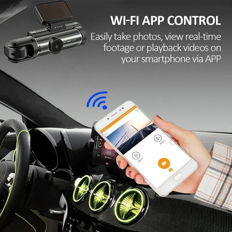 1080P WiFi Dual Camera Dash Cam — Front & Inside Car DVR with IR Night Vision, Loop Recording & Wide-Angle Lens