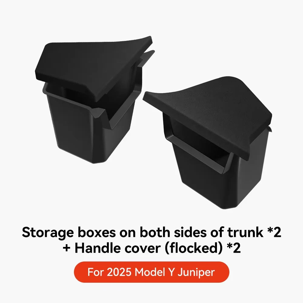 YZ Car Trunk Side Storage Box – Left & Right Organizer for Tesla Model Y Juniper 2021-2025 with Flocking Mat Cover