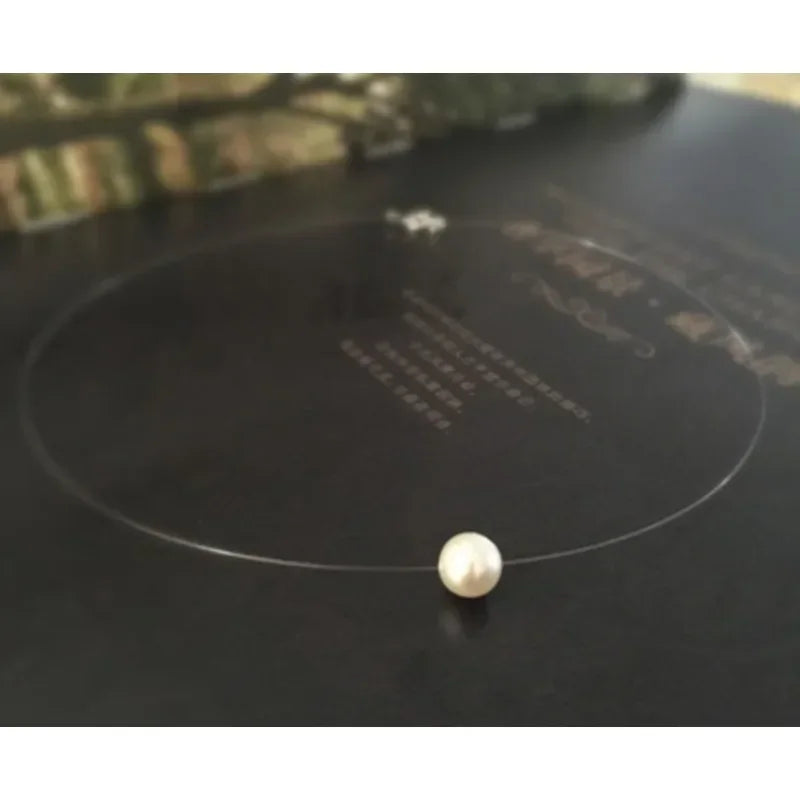 Transparent Fishing Line Pearl Necklace – Simple Round Bead Choker Pendant, Delicate Short Necklace for Women