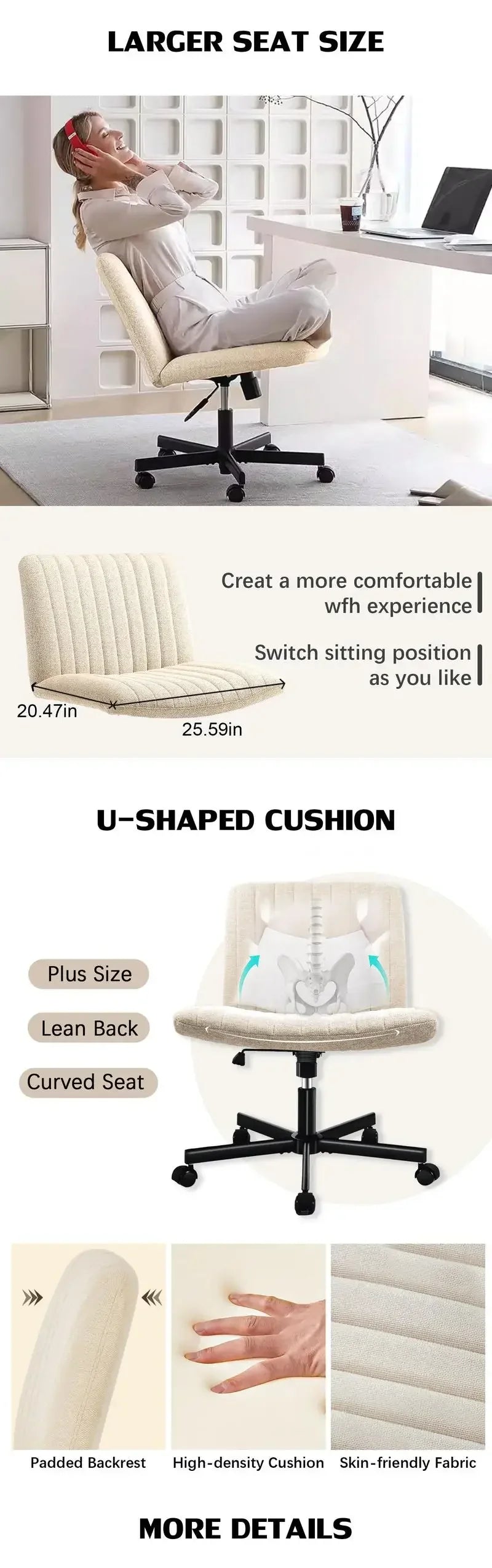 Joyfinity Plus Size Criss Cross Office Chair - Armless Swivel Modern Desk Chair for Home