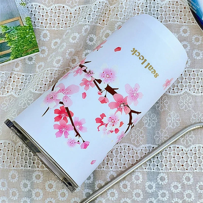 Cherry Blossom Stainless Steel Thermal Travel Mug – Leak-Proof Double Wall Coffee Cup with Lid