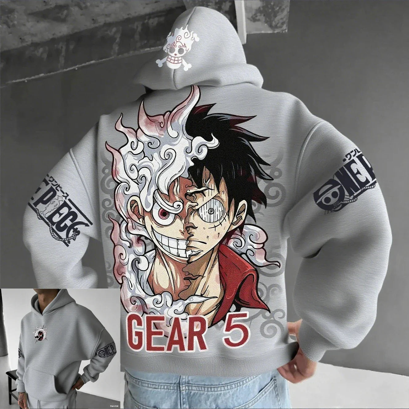 One Piece Luffy Gear 5 Nika Hoodie – Anime Streetwear Pullover Sweatshirt for Men & Women
