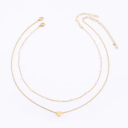 LATS Pearl Choker Necklace for Women – Double Layer Heart Pendant Jewelry Gift