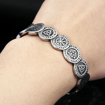 Vikings Valknut Bracelet – 316L Stainless Steel Nordic Compass Bangle, Amulet Jewelry for Men & Women