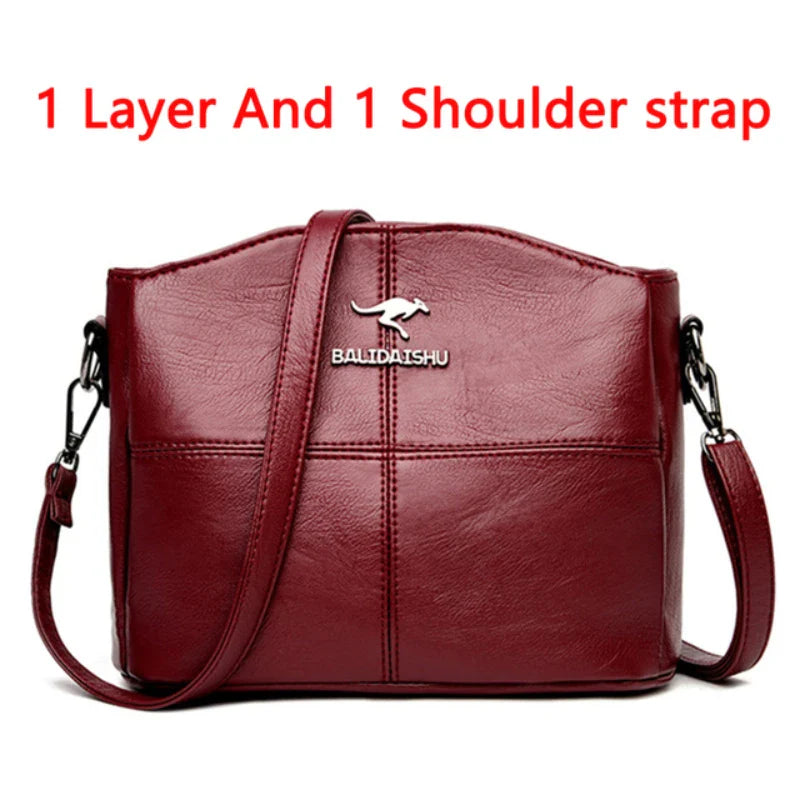 Women’s Soft Leather Luxury Handbag – Designer 3-Layer Large Capacity Shoulder & Crossbody Tote Bag