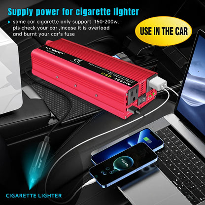 1500W-2600W Car Power Inverter – Portable DC12V to AC110V Charger for Phone, Laptop, Camera with US Socket