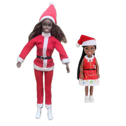 Kawaii African Girls Doll Set — 30cm Mother & 14cm Daughter with Clothes, DIY Kids Toy Birthday Gift