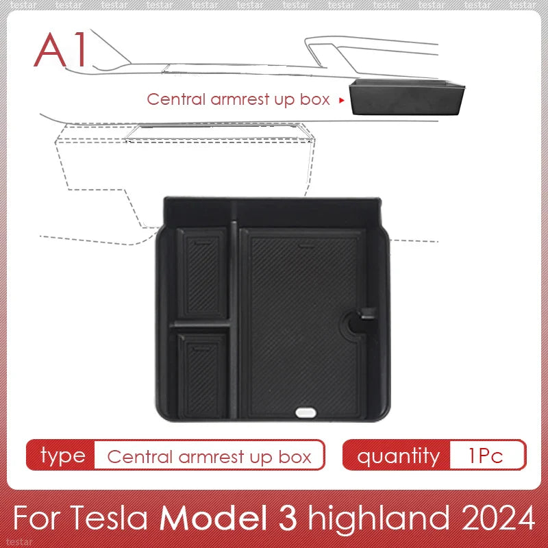 Tesla Model 3 Highland 2024 Center Console Storage Box – Armrest Organizer Accessory for Model 3 Stowing & Tidying
