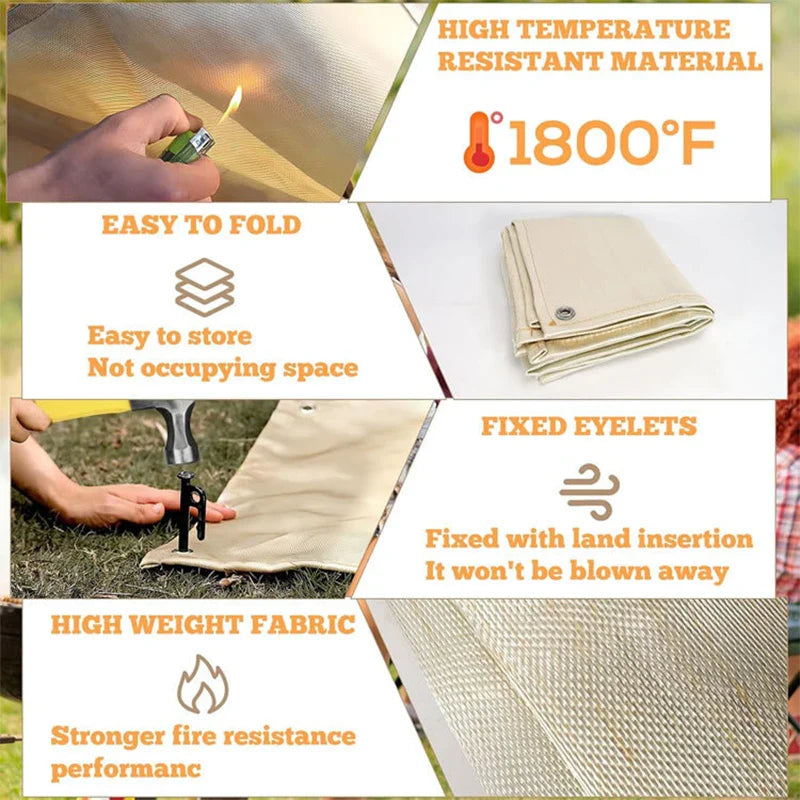 Outdoor Camping & BBQ Fire Protection Mat – High-Temperature Iron Fire Retardant Carpet for Picnic, Barbecue & Indoor Use