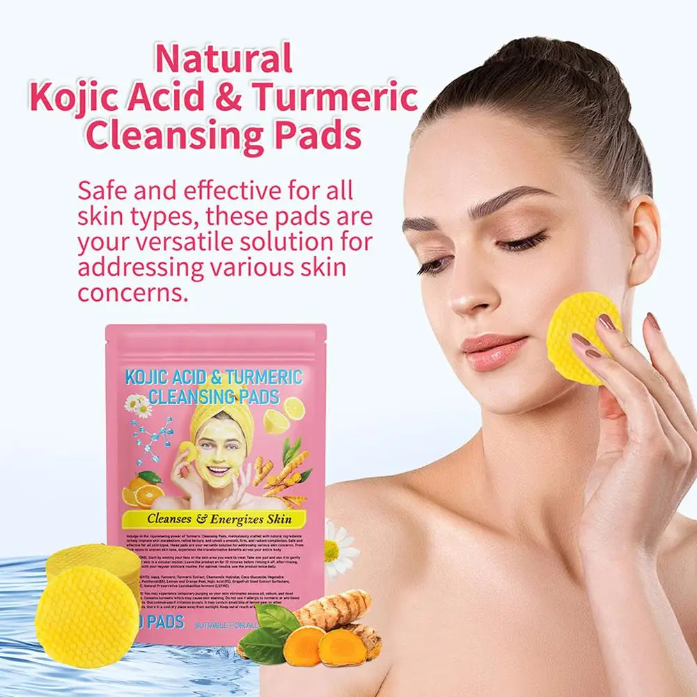 Turmeric Kojic Acid Exfoliating Cleansing Pads - 40pcs Gentle Daily Facial Care Skin Brightening Pads