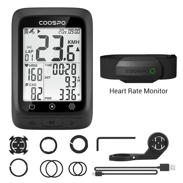 Coospo BC107 GPS Bike Computer — 2.4" Wireless Odometer & Speedometer, Bluetooth 5.0, ANT+, Waterproof