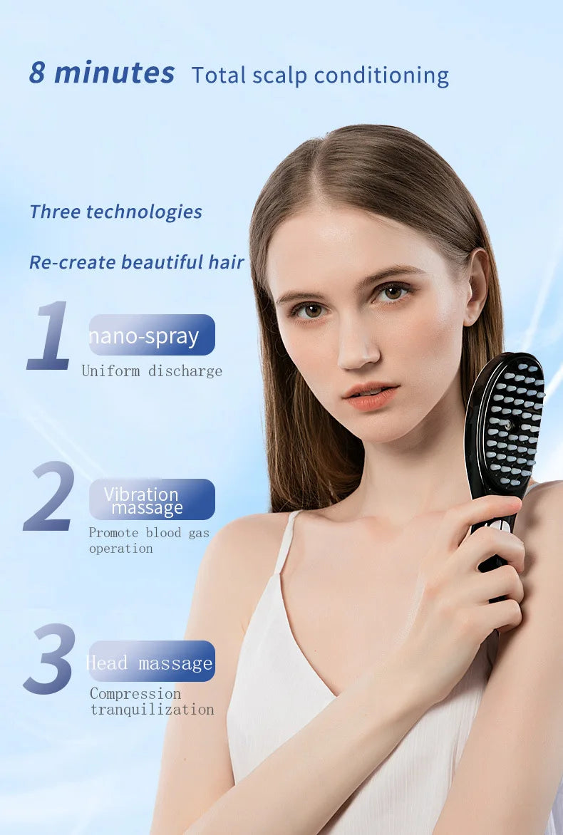 Electric Spray Massage Comb – LED Vibration Hair Growth Massager with Anti-Hair Loss Scalp Atomizer