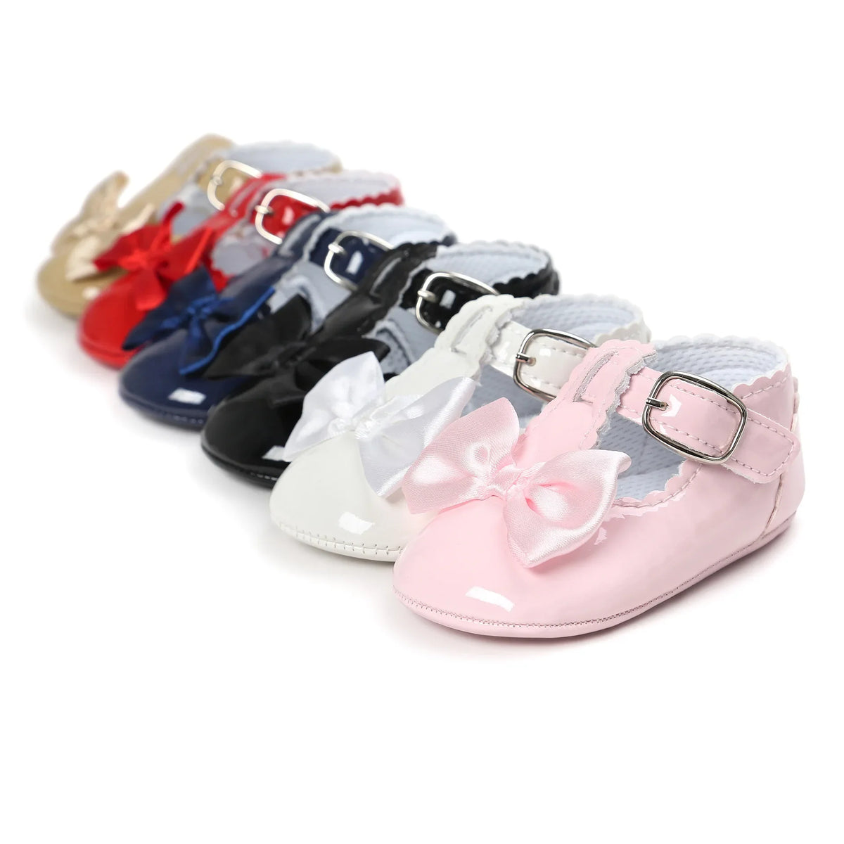 Meckior Baby Girls Dress Shoes - Classic Bowknot PU First Walker Shoes with Non-Slip Rubber Sole