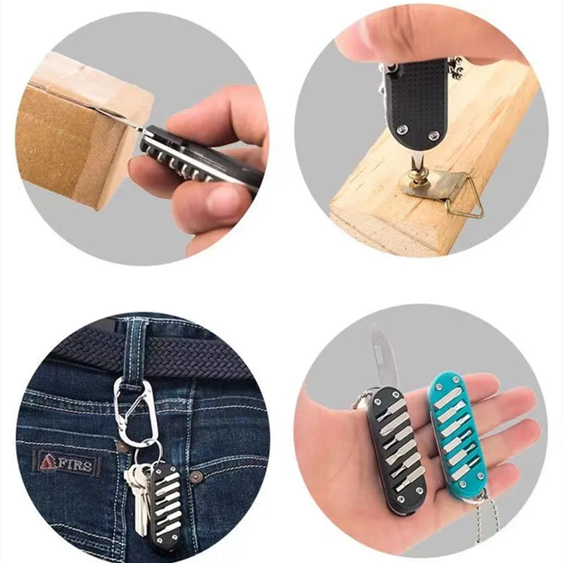 Multifunctional Outdoor Portable Folding Key Knife - Screw Combination Tool, Stainless Steel Pocket Keychain Knife