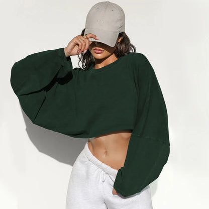 Women’s Sports Crop Top – Long Sleeve Gym & Yoga Workout Fitness Shirt