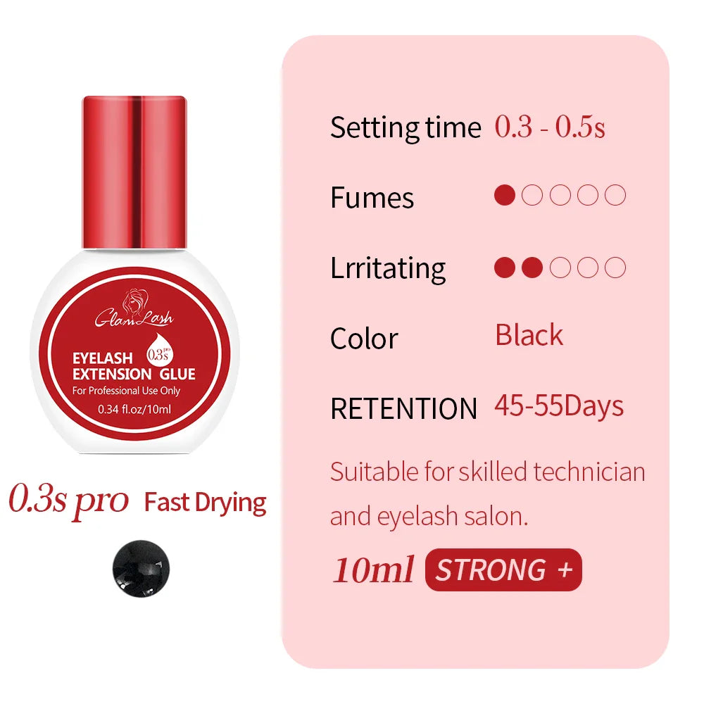 GLAMLASH Eyelash Extension Glue — 0.3-2 Sec Fast-Dry Black Adhesive for Individual False Lashes, Professional Kit