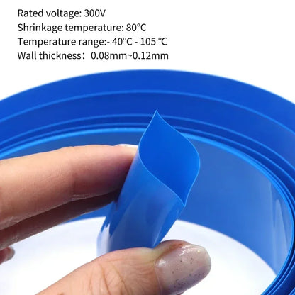 1M/2M/5M 18650 Battery PVC Heat Shrink Tube – 130–500mm Insulated Film Wrap Cable Sleeve for Lithium Battery Packs